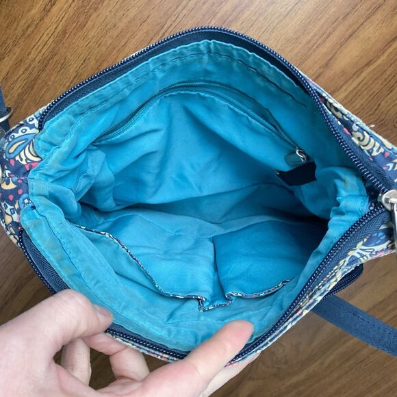 Travelon Women's Zip Crossbody Bag Multi Pocket Organizer Paisley Blue GUC - Picture 11 of 16